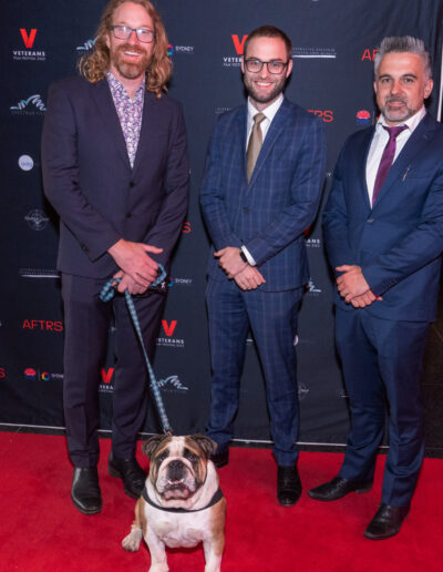 Veterans Film Festival 2022 Mike Armstrong with Squish the dog, Adam Hall and Dominik Kul